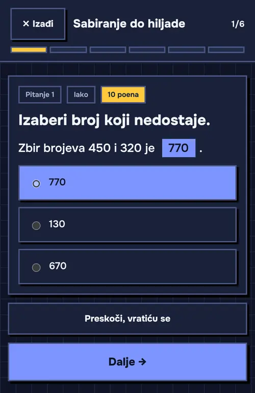 Ekran deteta: pitanje u kvizu