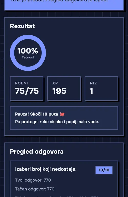 Ekran deteta: rezultat kviza